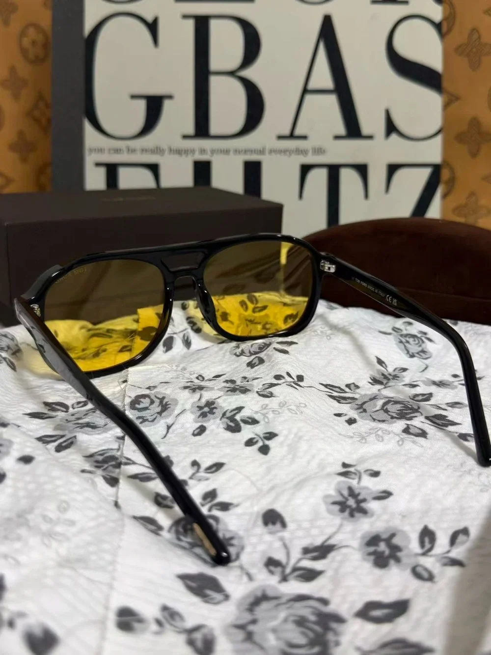 Tom Ford Black Frame Sunglasses with Yellow Lenses